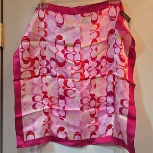 Coach Pink and Red Graphic Silk Scarf